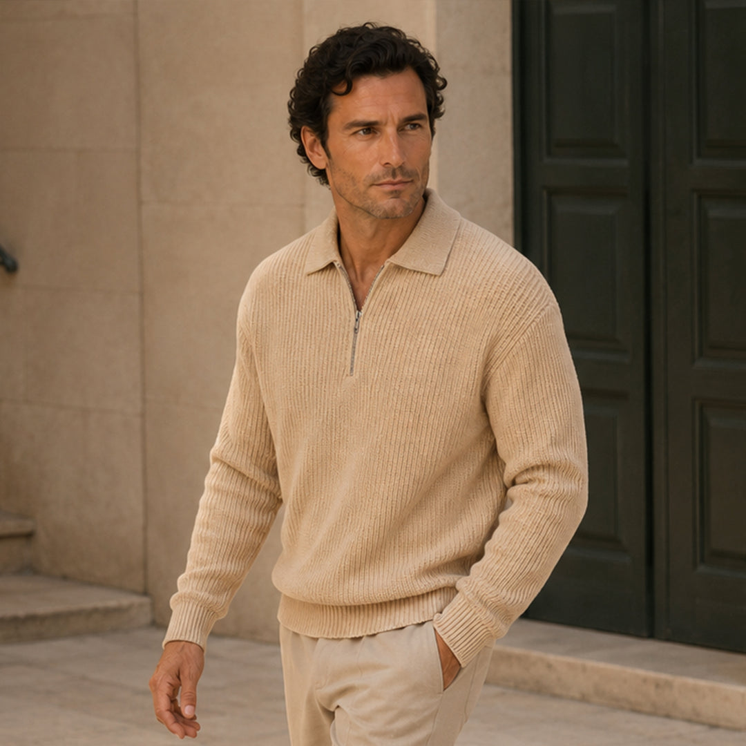 The Siena Men's Half Zip Knit Ribbed Sweater