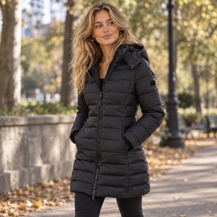 Women's Hooded Down Jacket for Autumn/Winter with Zipper