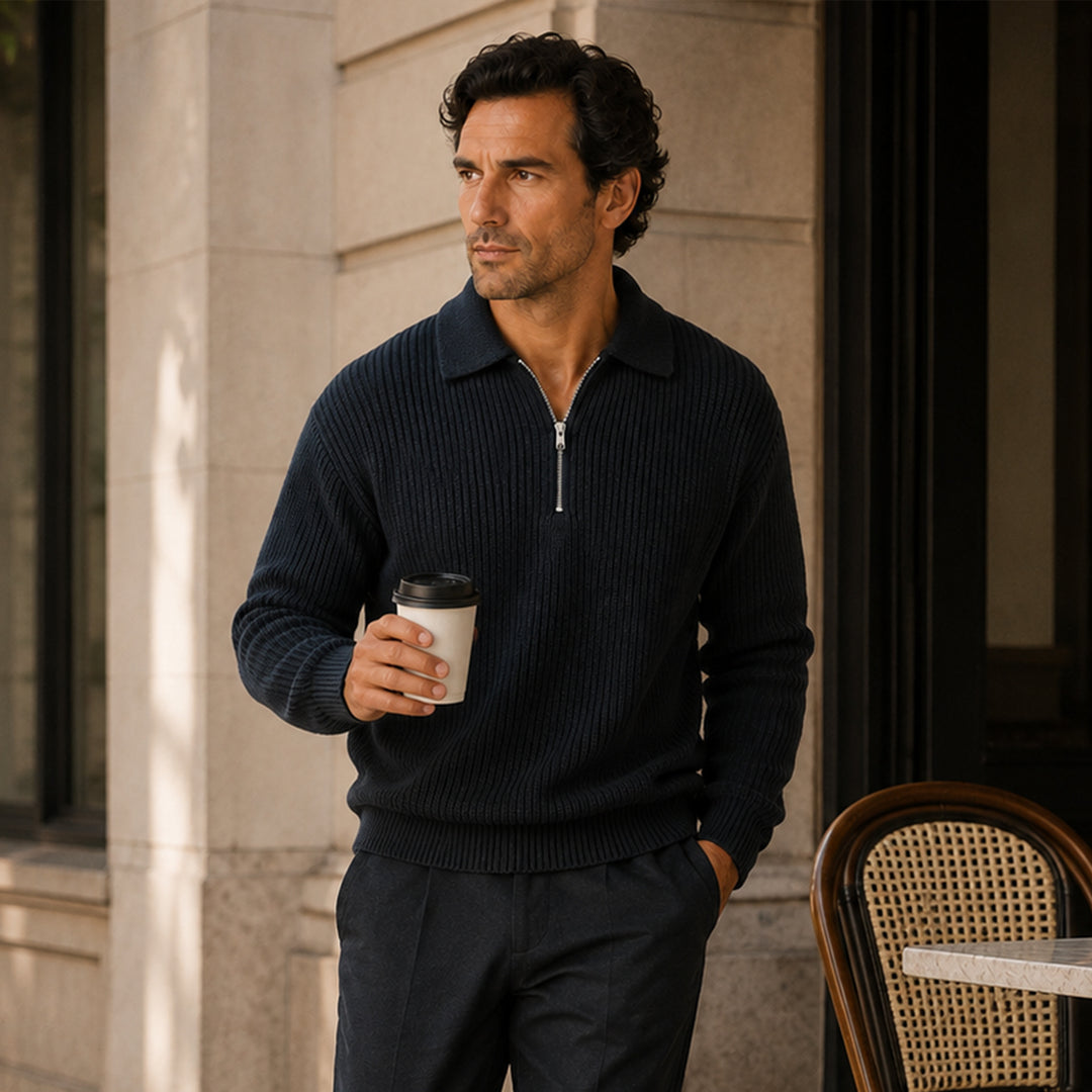 The Siena Men's Half Zip Knit Ribbed Sweater