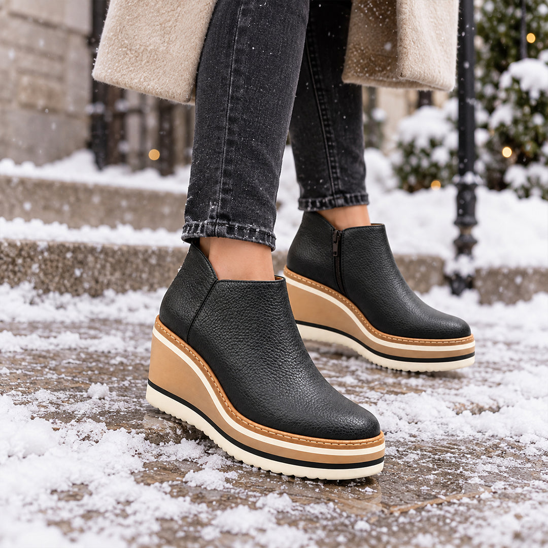Women’s Platform Ankle Boots – Side Zip Wedge Booties