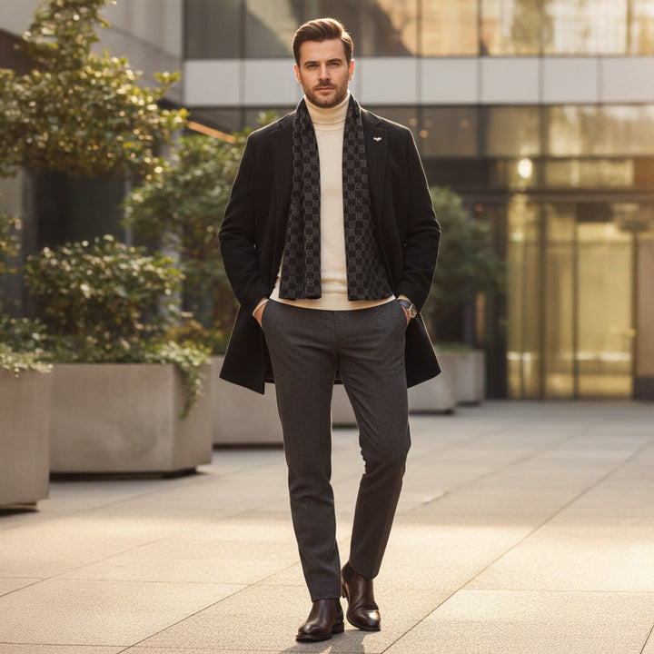 The Brighton Men's Warm Fur Lined Coat with Scarf