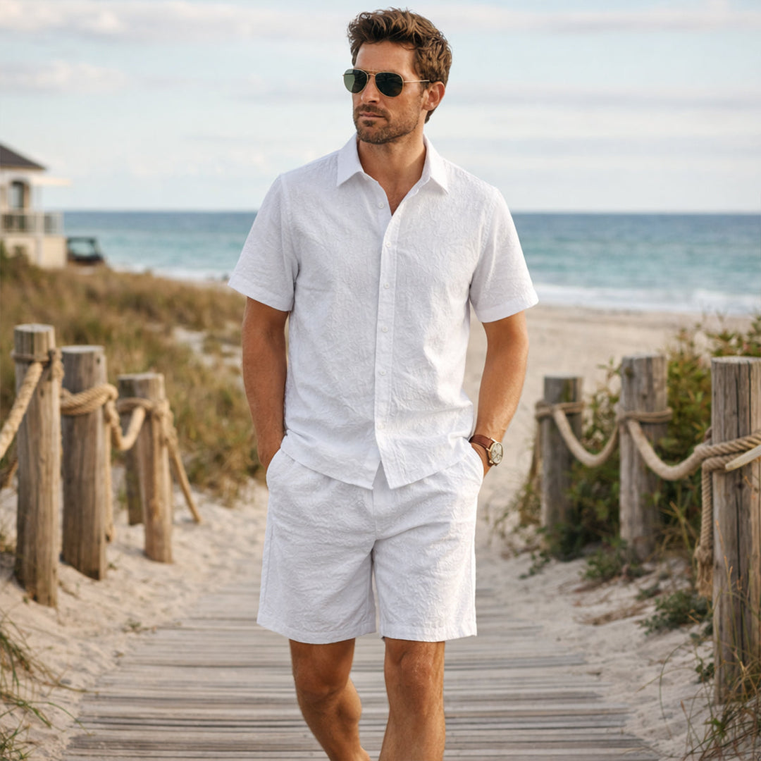 The Cedar Ridge Park Men’s Textured Trendy Summer Set – Shirt & Shorts Set