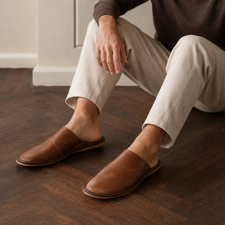 The Dumbarton Men's Faux Leather Mule Relaxes House Shoes