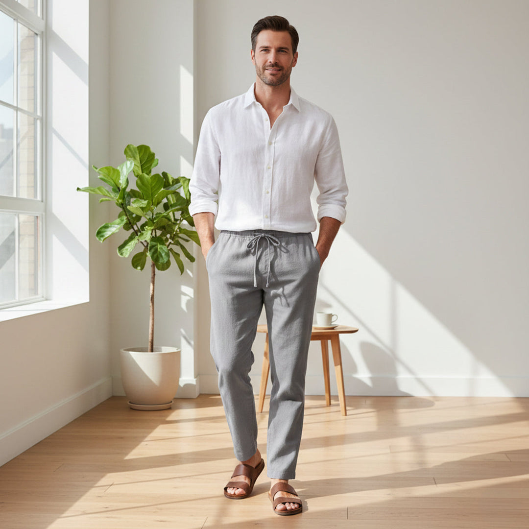 The Meadowgate Men’s Lightweight Breathable Drawstring  Cotton Linen Pants
