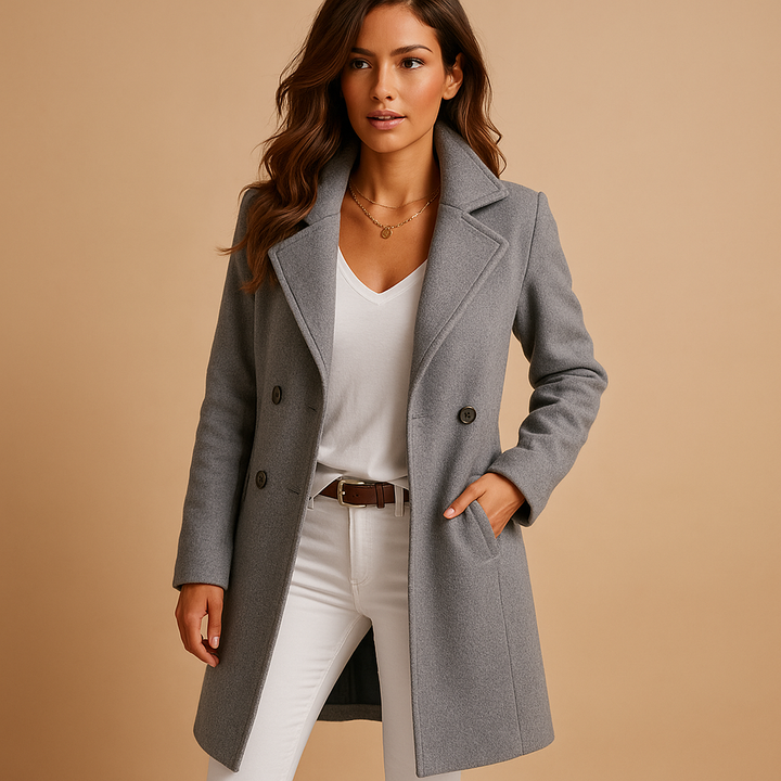 Elegant Long Women's Coat with Button Detail and Classic Collar