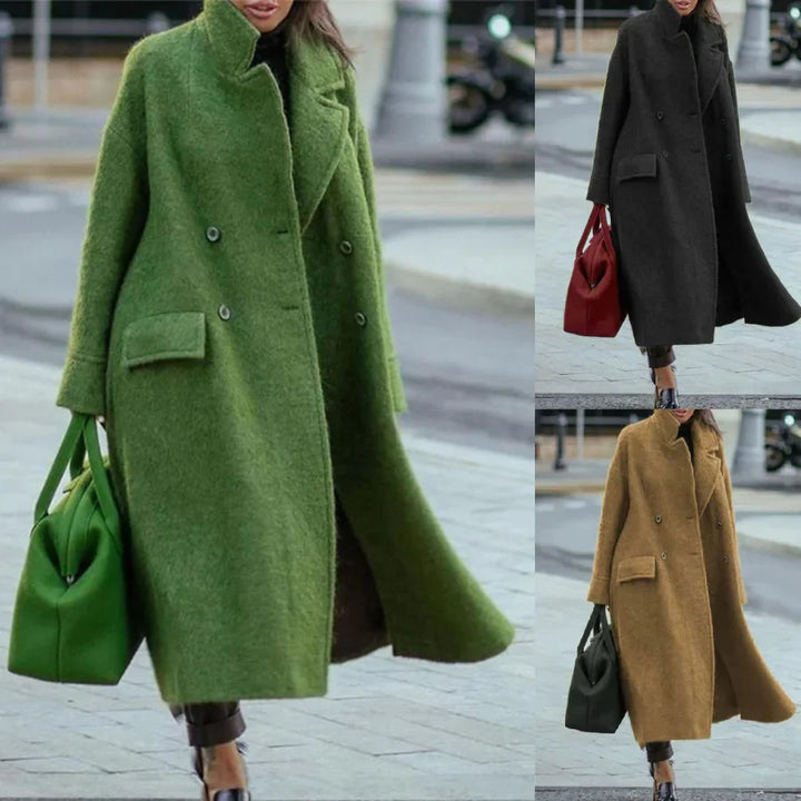 Women's Oversized Wool Blend Coat – Long Single Breasted Winter Overcoat