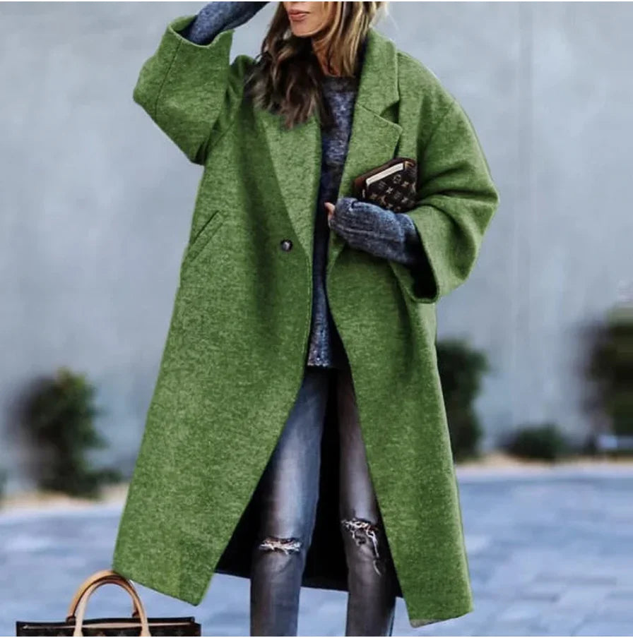 Women's Oversized Wool Blend Coat – Long Single Breasted Winter Overcoat