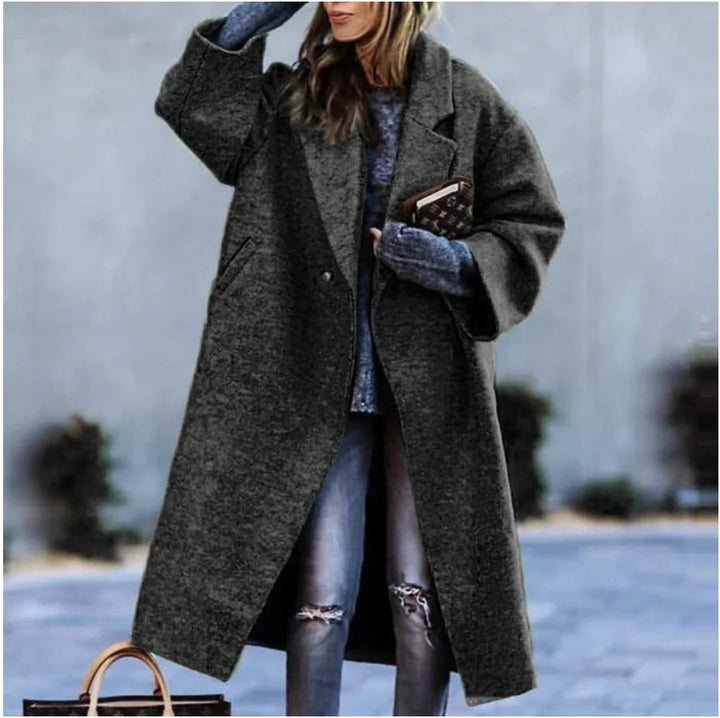 Women's Oversized Wool Blend Coat – Long Single Breasted Winter Overcoat