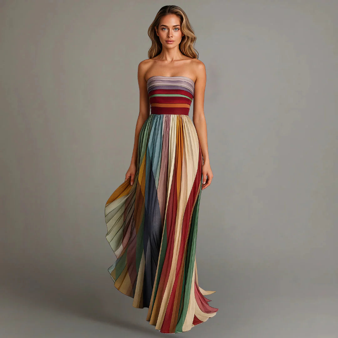 Pleated Strapless Maxi Dress