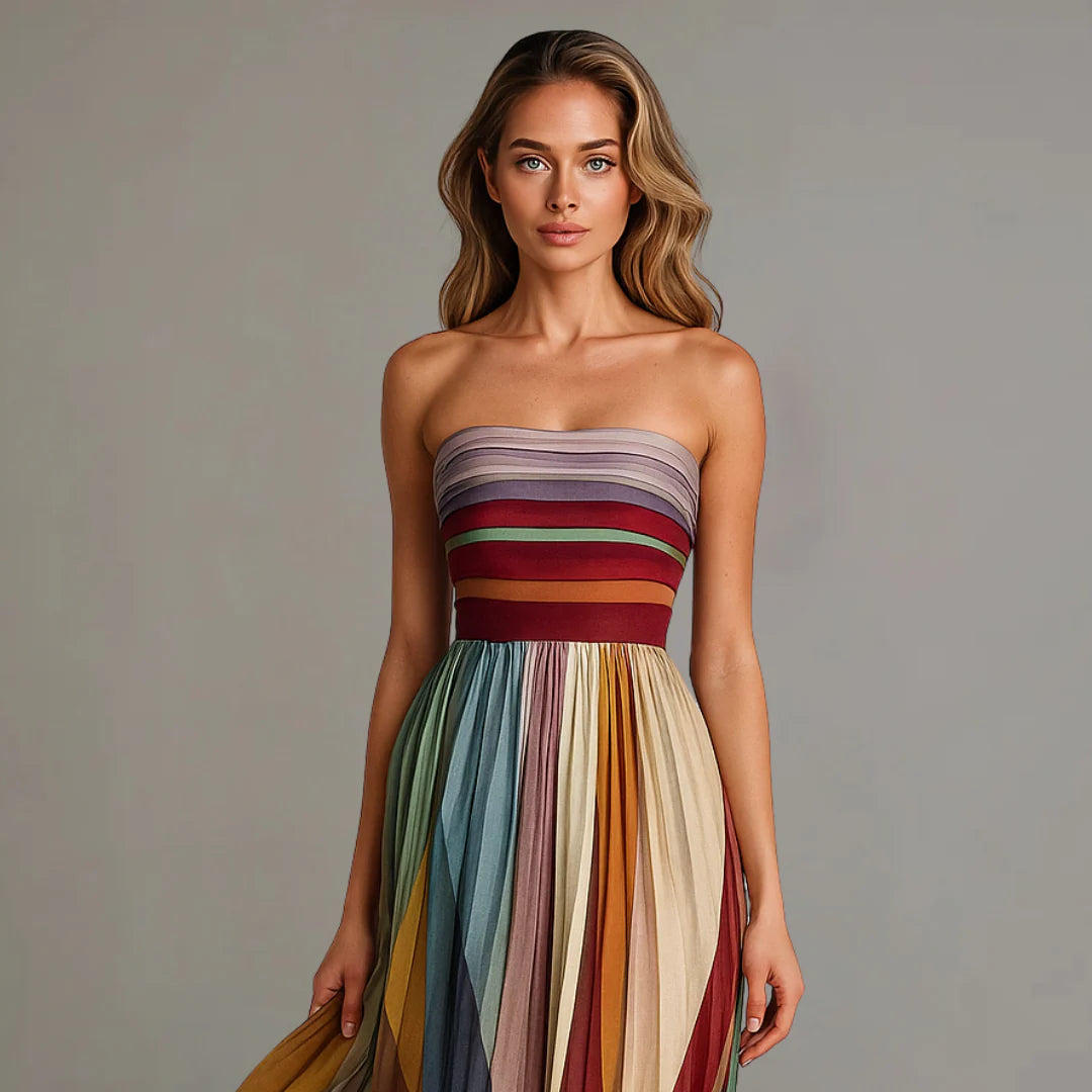 Pleated Strapless Maxi Dress