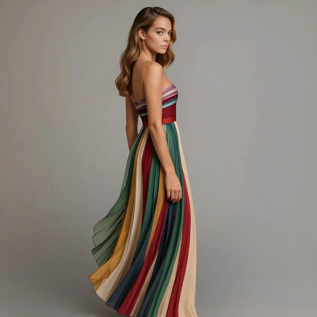 Pleated Strapless Maxi Dress