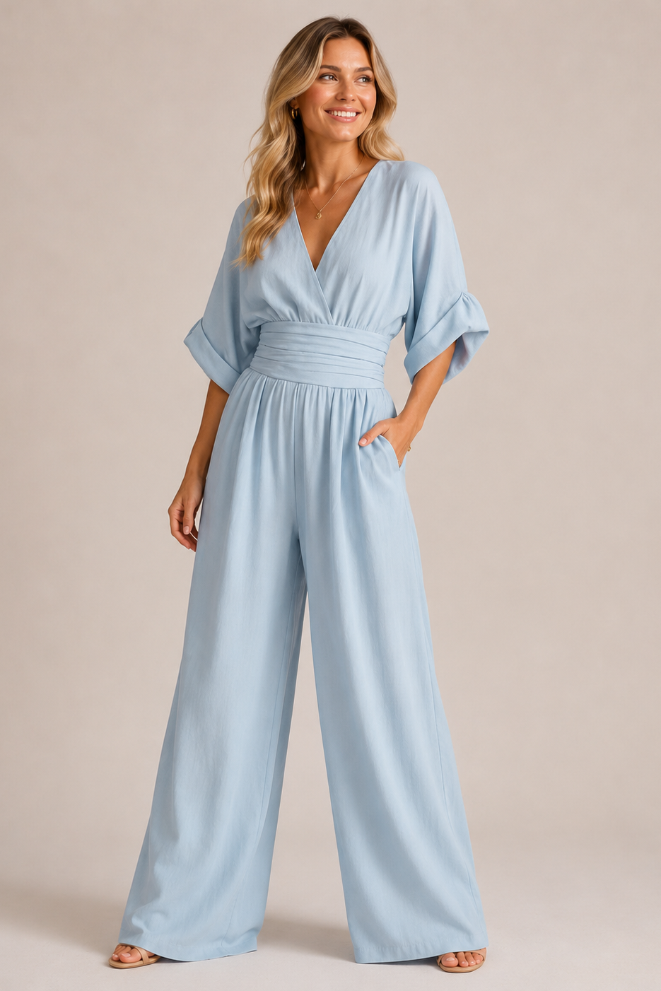 Women's Belted Wide Leg Jumpsuit