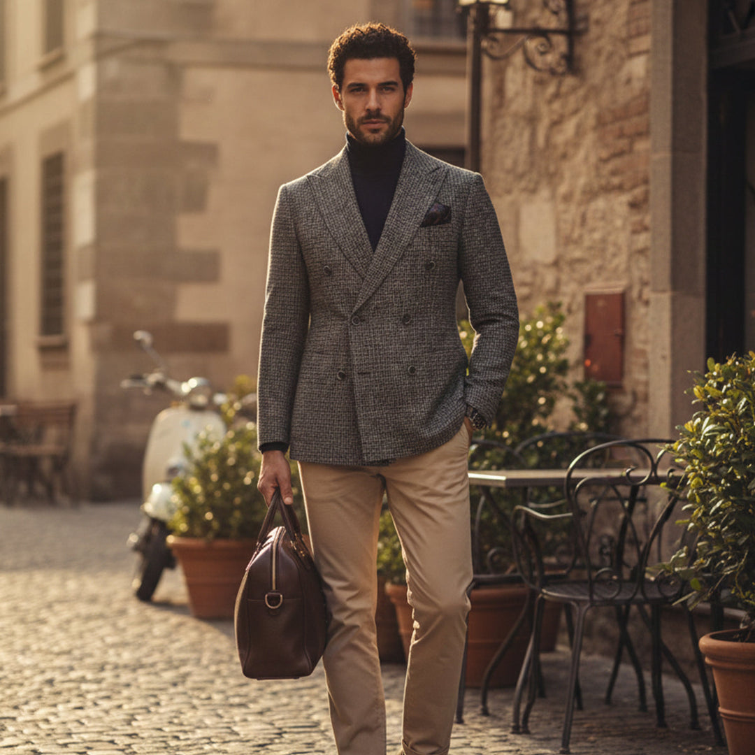 The Garda Porto Men’s Checked Double Breasted Plaid Blazer Jacket