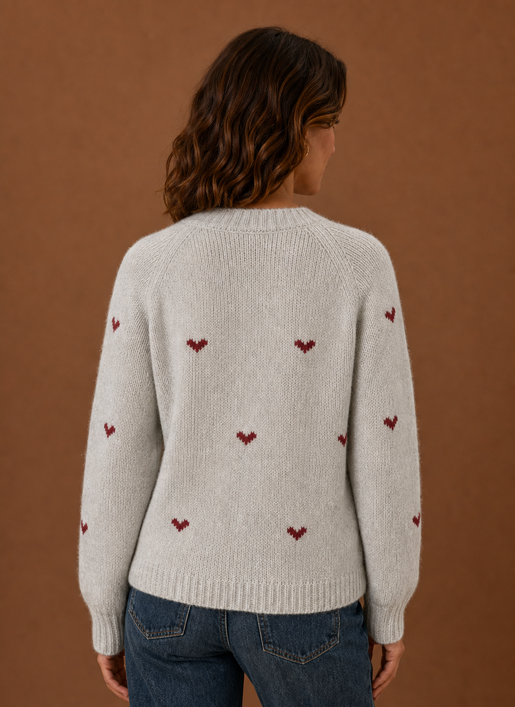 Women's Heart Print Crew Neck Sweater