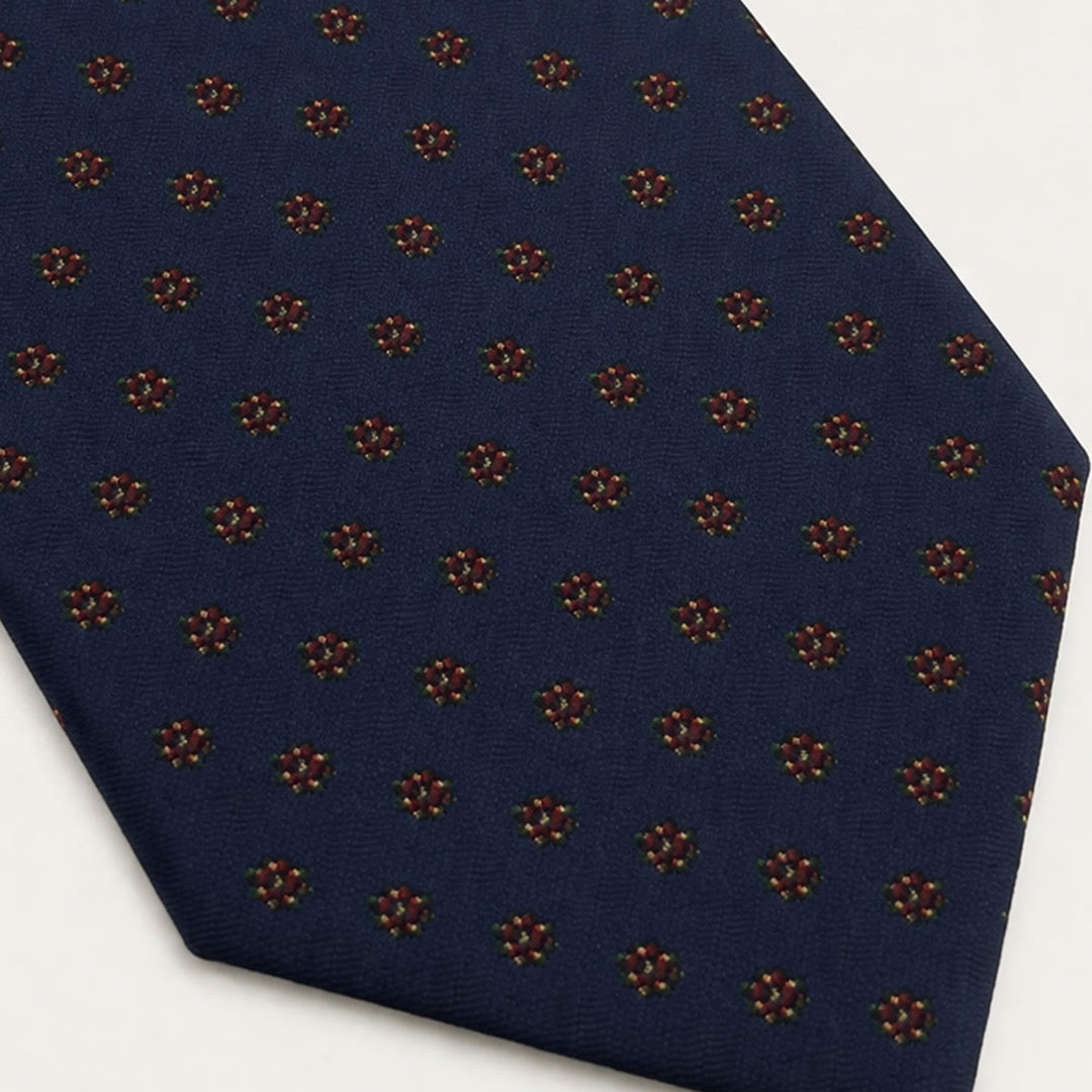 The Monterosso Men’s Silk Neck Tie - Dotted Navy Blue