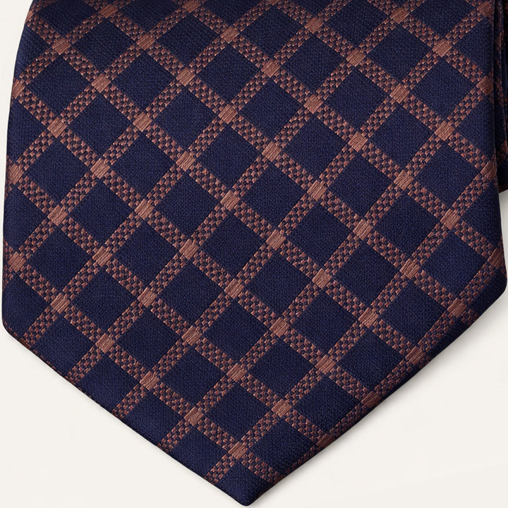 The Monterosso Men’s Luxury Silk Neck Tie - Checked Navy Blue
