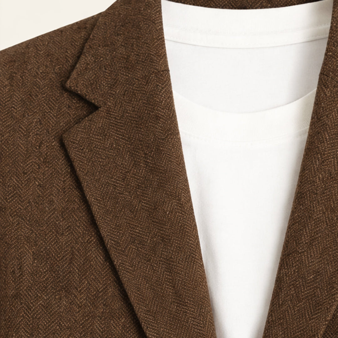 The Domaso Men’s Business Herringbone Single Breasted Wool Tweed Blazer - Wedding Guest
