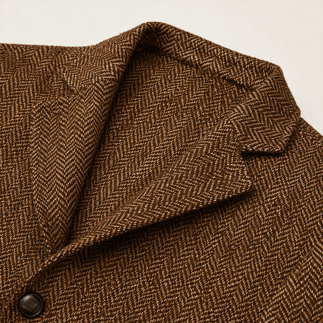 The Dolomiti Men's Tweed Single Breasted Business Blazer Suit - Dark Brown