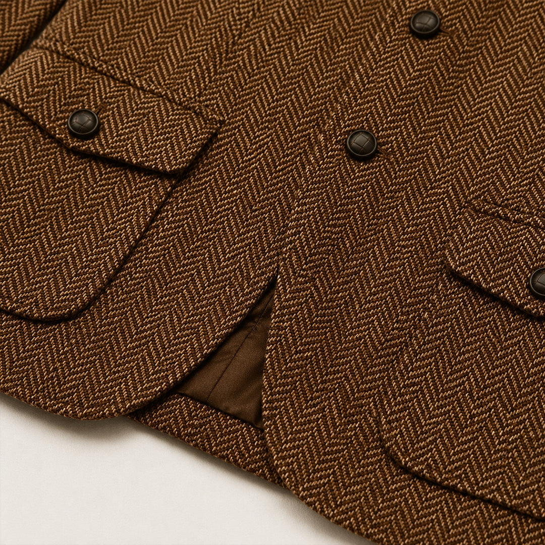 The Dolomiti Men's Tweed Single Breasted Business Blazer Suit - Dark Brown