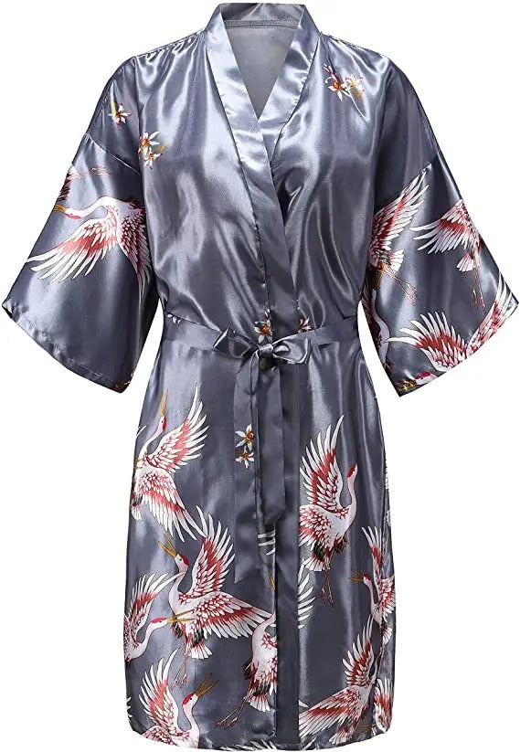 Women's Satin Robe with Floral Print