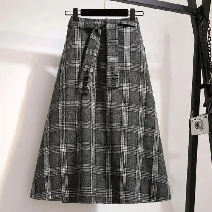 Women's High Waist Plaid A Line Midi Skirt