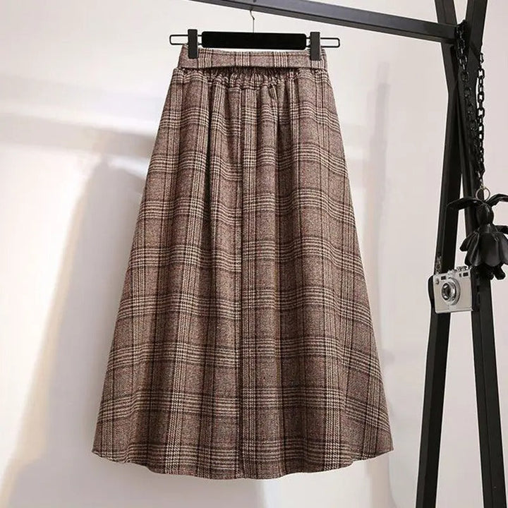 Women's High Waist Plaid A Line Midi Skirt