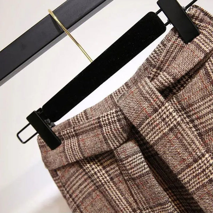 Women's High Waist Plaid A Line Midi Skirt