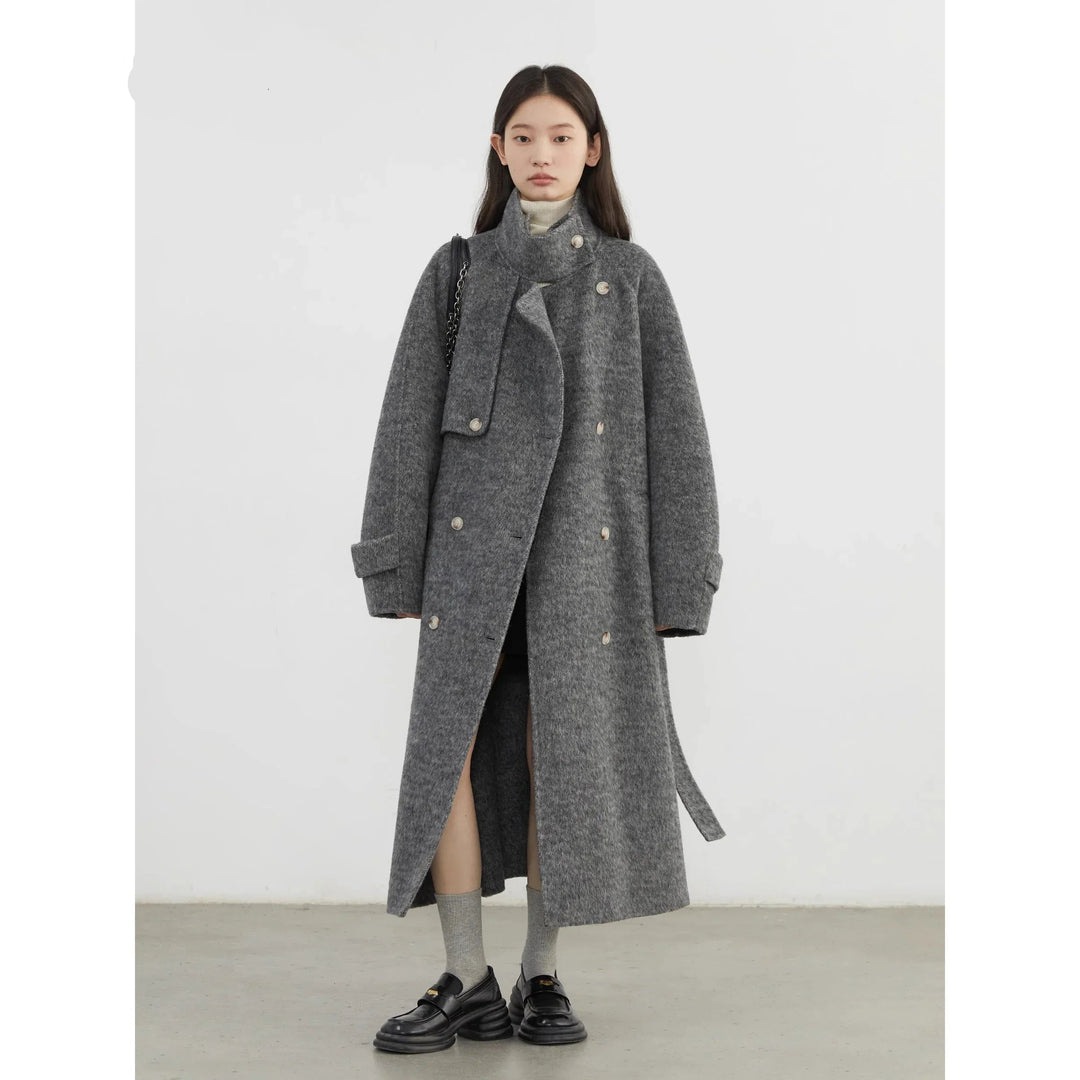 Women's Longline Button Front Wool Blend Coat