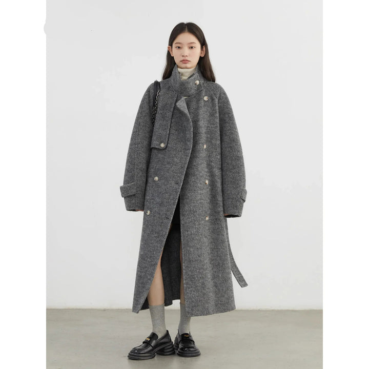 Women's Longline Button Front Wool Blend Coat