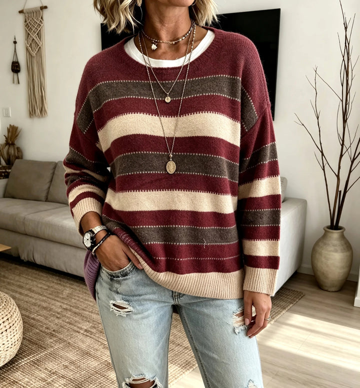 Women's Striped Crewneck Knit Sweater