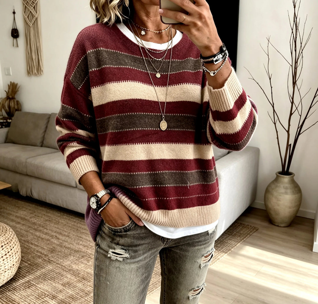Women's Striped Crewneck Knit Sweater