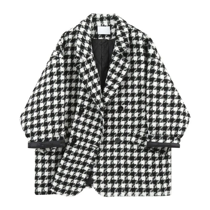 Women's Houndstooth Mid Length Wool Blend Coat