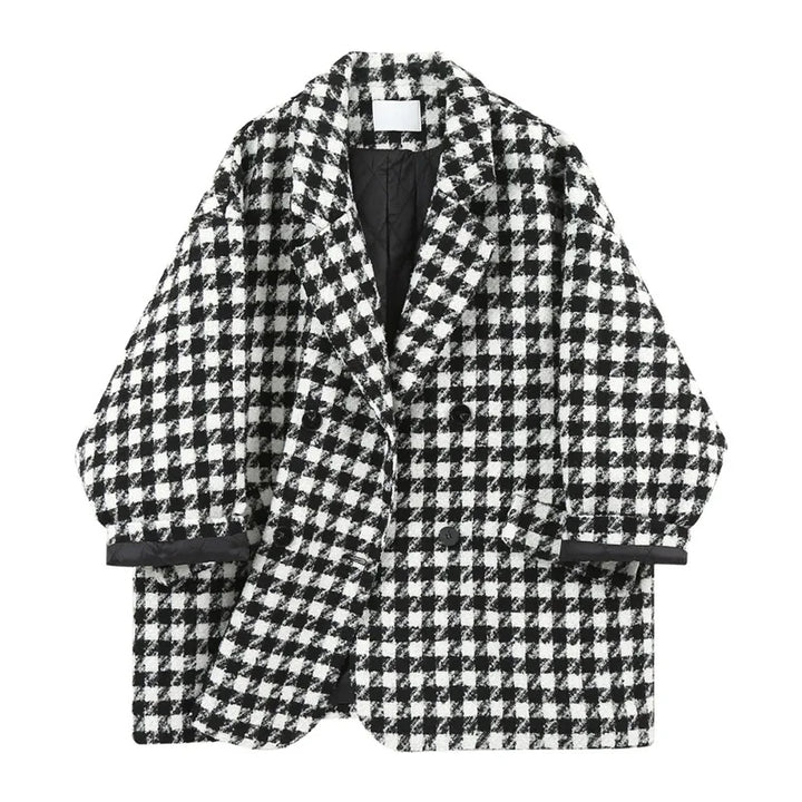 Women's Houndstooth Mid Length Wool Blend Coat