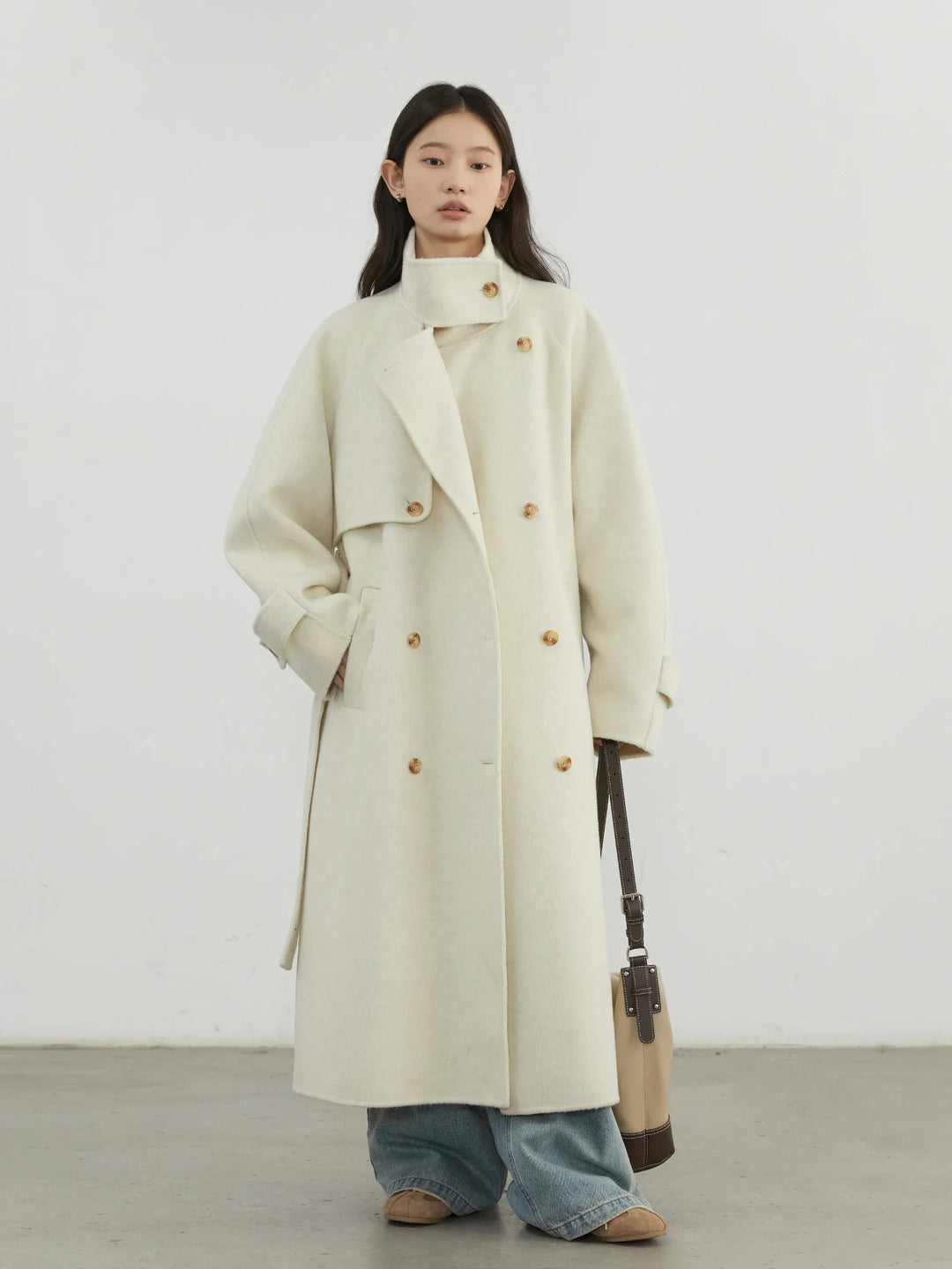Women's Longline Button Front Wool Blend Coat
