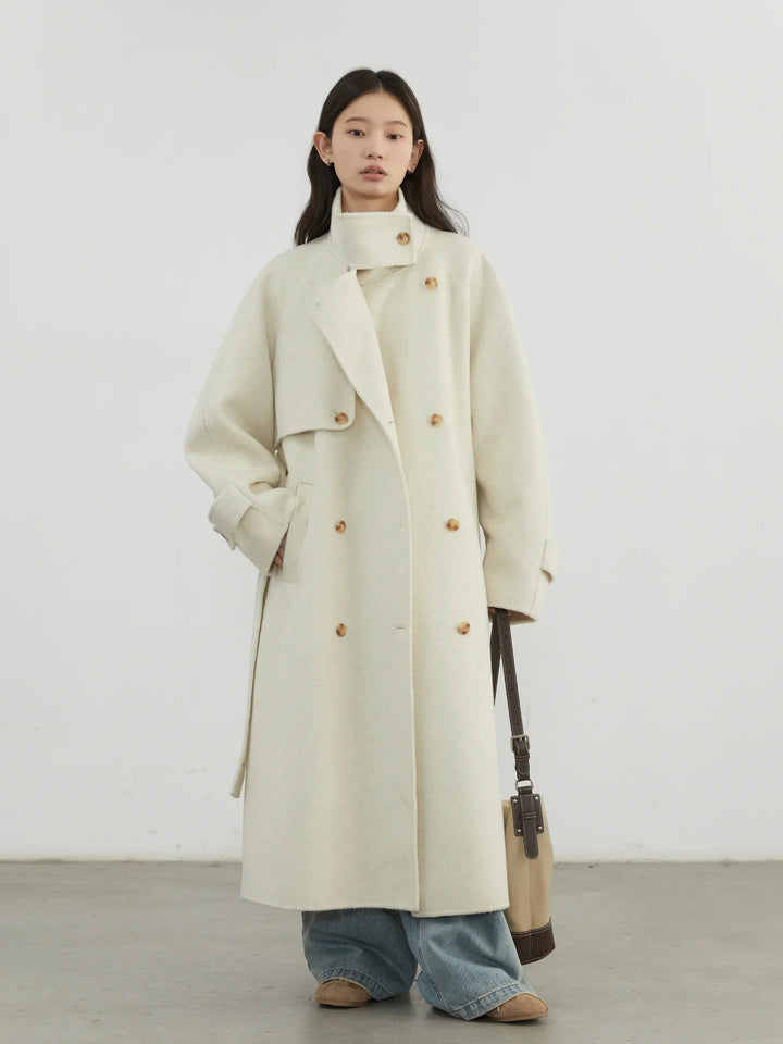 Women's Longline Button Front Wool Blend Coat