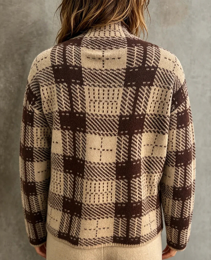 Women's Plaid Knit Top with Mock Neckline