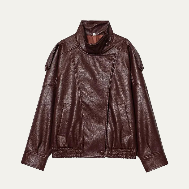 Women's Faux Leather Oversized Bomber Jacket