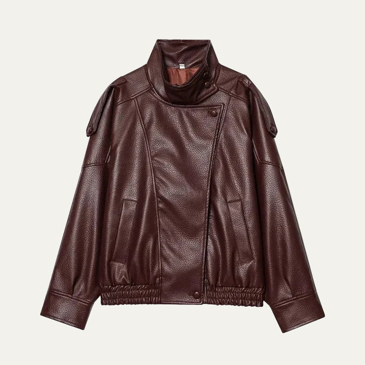 Women's Faux Leather Oversized Bomber Jacket
