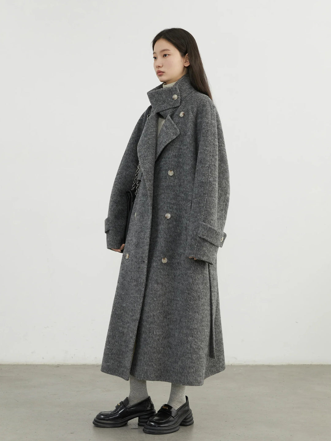 Women's Longline Button Front Wool Blend Coat