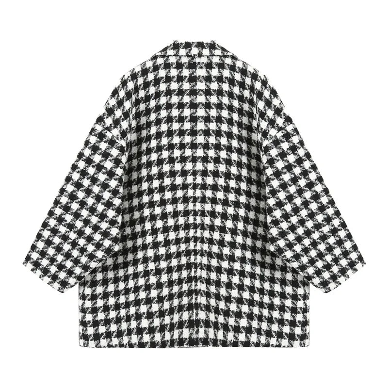 Women's Houndstooth Mid Length Wool Blend Coat