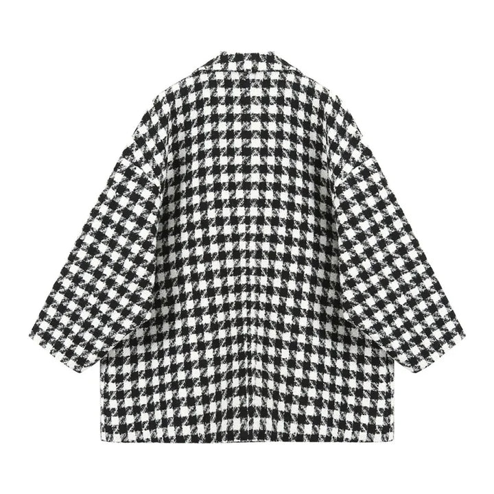 Women's Houndstooth Mid Length Wool Blend Coat