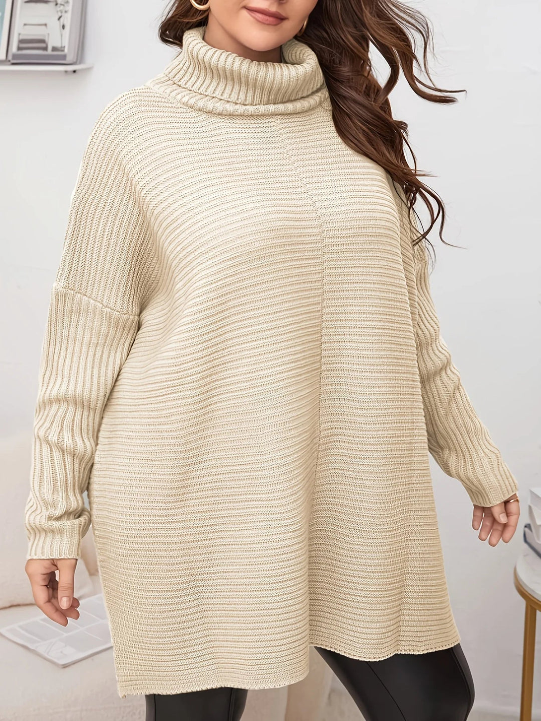 Women's Chunky Knit Dress with Turtleneck