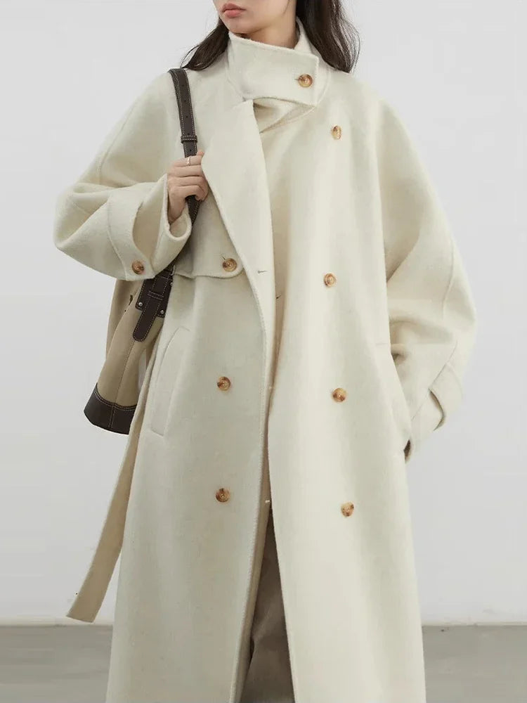 Women's Longline Button Front Wool Blend Coat