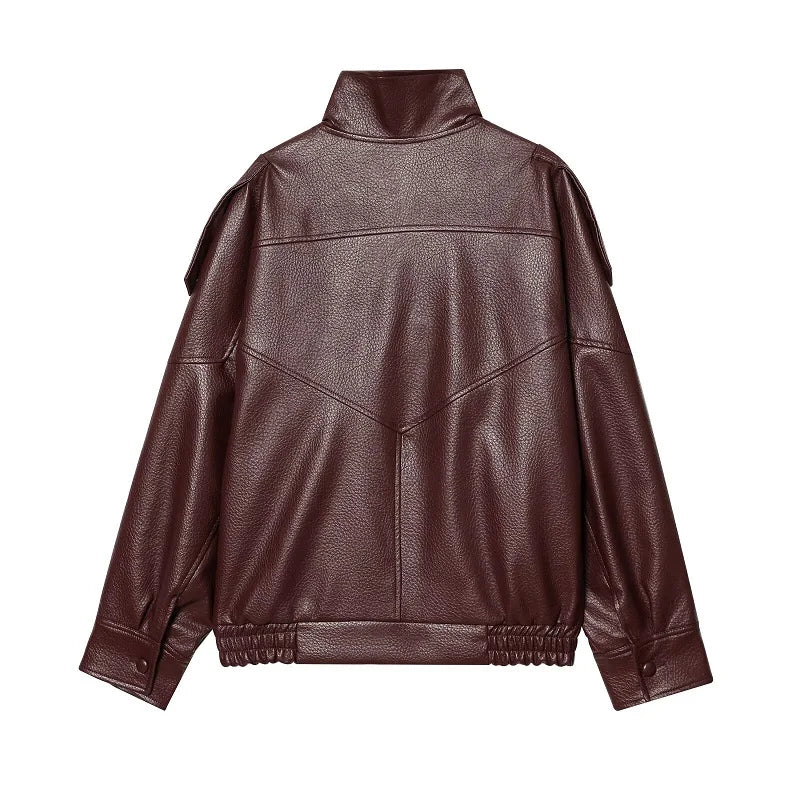 Women's Faux Leather Oversized Bomber Jacket