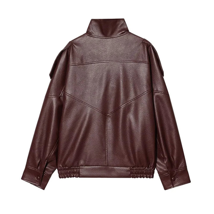 Women's Faux Leather Oversized Bomber Jacket