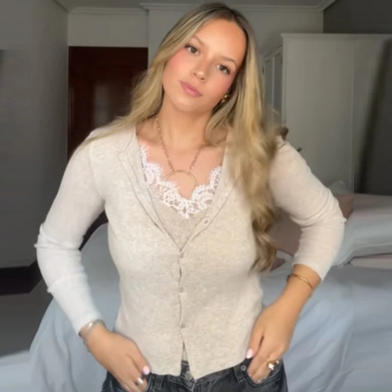 Women's Short Button Cardigan with V Neckline