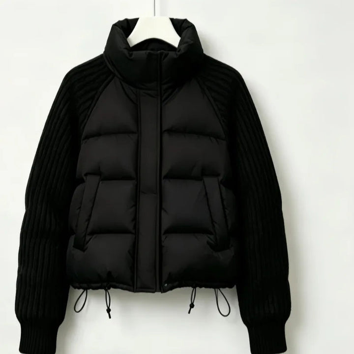 Women's Puffer Jacket with Cable Knit Sleeves