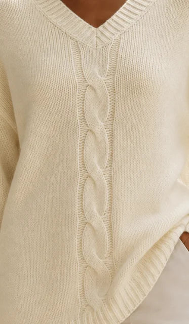 Women’s V Neck Cable Knit Sweater