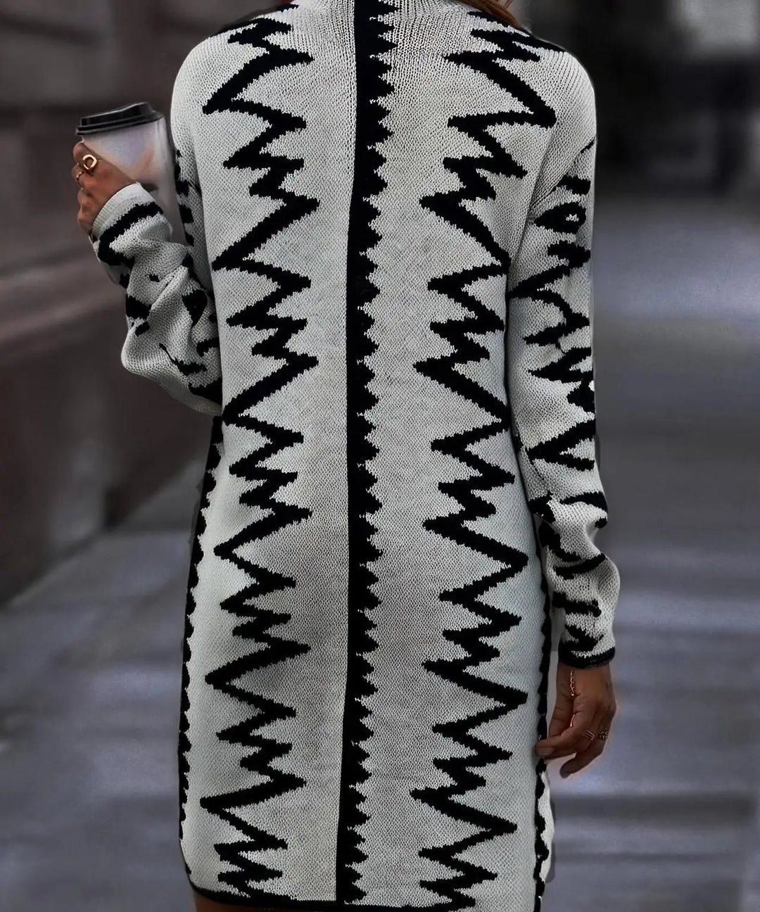 Women's Knitted Midi Dress with Geometric Stripes