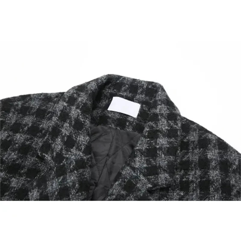 Women's Houndstooth Mid Length Wool Blend Coat